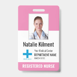 Ziekenhuis Werknemer Foto Naam Logo Roze Zwart Wit Badge