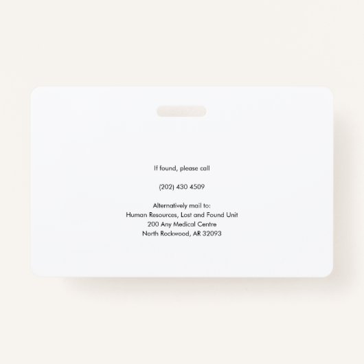 Ziekenhuismedewerker Zakelijke Logo en foto-ID Badge (Achterkant)