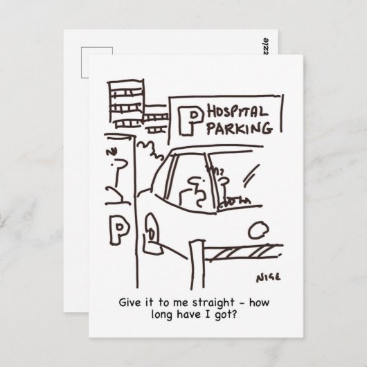 ZiekenhuisparkeerCartoon Briefkaart (Voorkant / Achterkant)