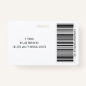 Ziekenhuiswerknemer Foto-ID-kaart met streepjescod Badge (Achterkant)