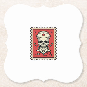 Ziekenverpleegster Schedel Grappige Retro Stempel_ Kartonnen Onderzetters