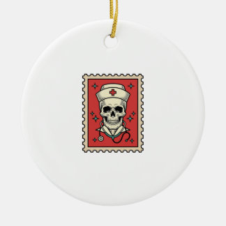 Ziekenverpleegster Schedel Grappige Retro Stempel_ Keramisch Ornament