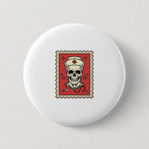 Ziekenverpleegster Schedel Grappige Retro Stempel_ Ronde Button 5,7 Cm