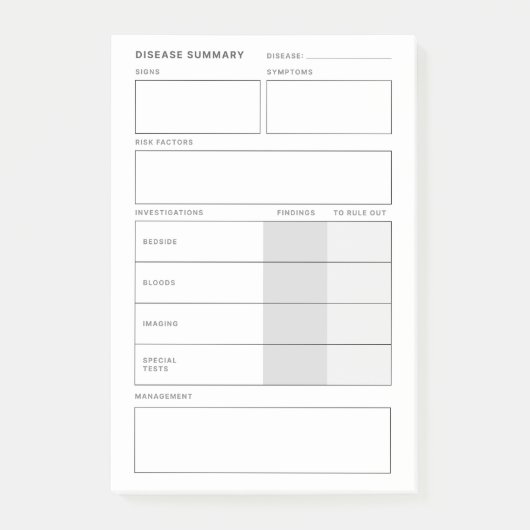 Ziekte Samenvatting Medical Nursing Student Post-it® Notes (Voorkant)