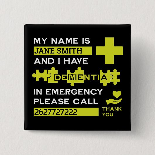 Ziekte van Alzheimer alert Vierkante Button 5,1 Cm (Voorkant)