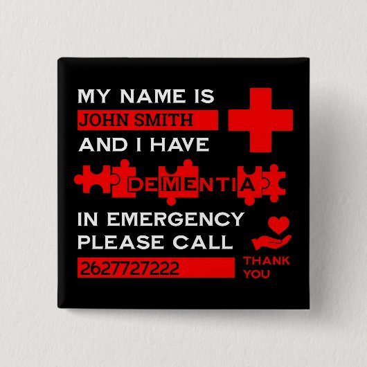 Ziekte van Alzheimer alert Vierkante Button 5,1 Cm (Voorkant)