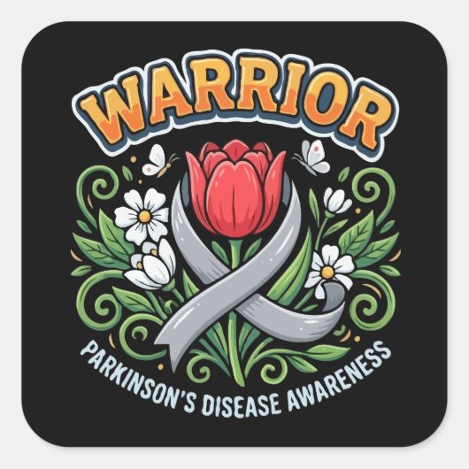 Ziekte van Parkinson Bewustzijn Warrior Rode Tulp Vierkante Sticker (Voorkant)