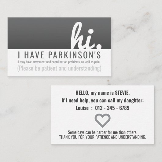 Ziekte van Parkinson Patience PVC Badge Visitekaartje (Voorkant / Achterkant)