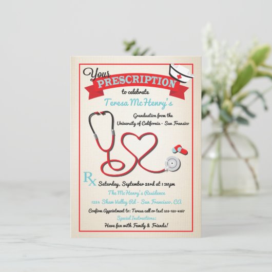 Ziektemedische Afstuderen Hartstethoscoop uitnodig Kaart (Staand voorkant)