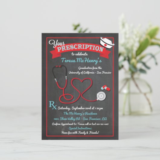 Ziektemedische Afstuderen Hartstethoscoop uitnodig Kaart (Staand voorkant)