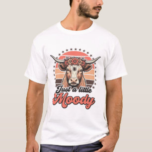 Zielige Koe Retro Zonsondergang Vintage Gravure On T-shirt