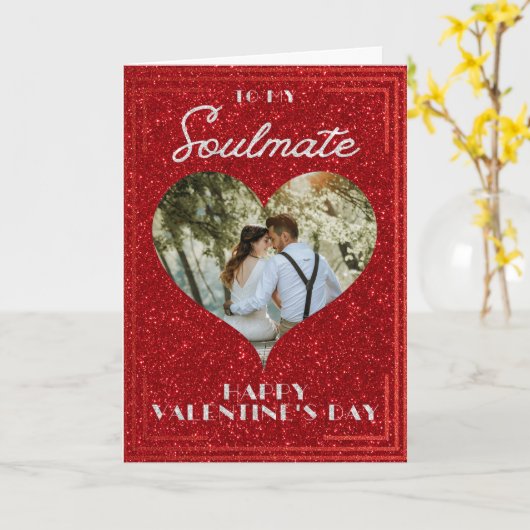 Zielspartner Aangepaste Foto Glitter Valentijnkaar Kaart (Gele Bloem)