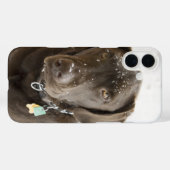 Zielvolle Sneeuw Besprenkeld Chocolade Labrador Case-Mate iPhone Case (Achterkant (horizontaal))
