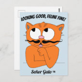 "ZIET ER GOED UIT, FELINE FINE!" Cute Mustache Cat Briefkaart (Voorkant / Achterkant)