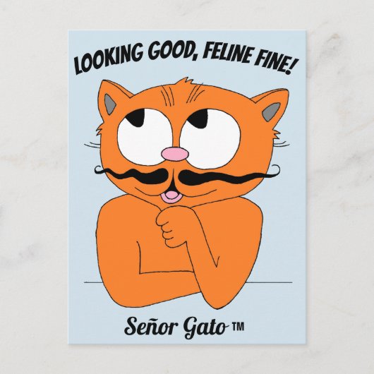 "ZIET ER GOED UIT, FELINE FINE!" Cute Mustache Cat Briefkaart (Voorkant)
