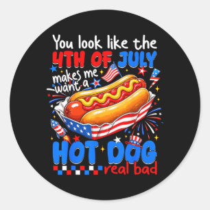 Ziet eruit als 4 juli Grappige Amerikaanse Hotdog Ronde Sticker
