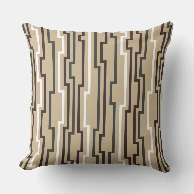 Zig Zag Beige Tan Throw Pillow Kussen (Voorkant)