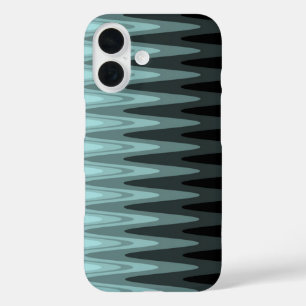 Zig Zag Black Blauwgroen grijs patroon iPhone 16 Hoesje