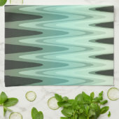 Zig Zag Black Blauwgroen grijs patroon Theedoek (Gevouwen)