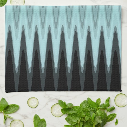 Zig Zag Black Blauwgroen grijs patroon Theedoek (Gevouwen)