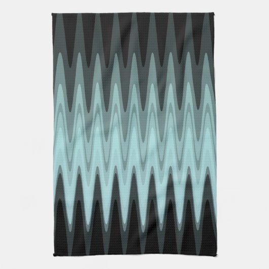 Zig Zag Black Blauwgroen grijs patroon Theedoek (Verticaal)