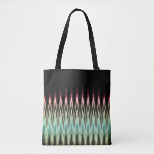 Zig Zag Black Red Blauwgroen grijs patroon Tote Bag