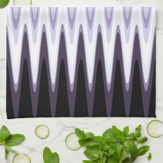 Zig Zag Black White Grey Dark Paars Beige Patroon Theedoek (Gevouwen)