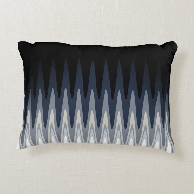 Zig Zag Black White Grey Navy Blue Beige Pattern Decoratief Kussen (Achterkant)
