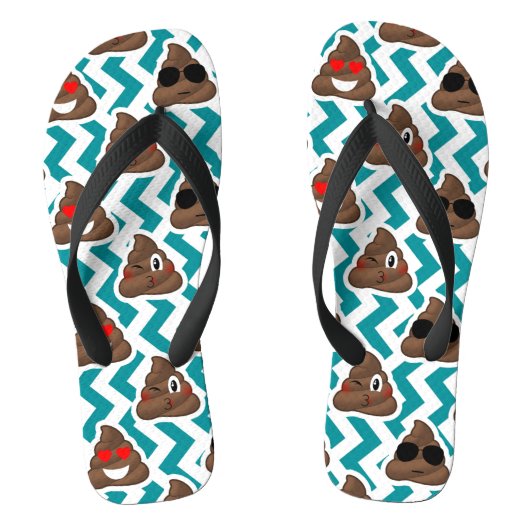 Zig Zag Blauwgroen Poop Emoji Teenslippers (Voetbed)