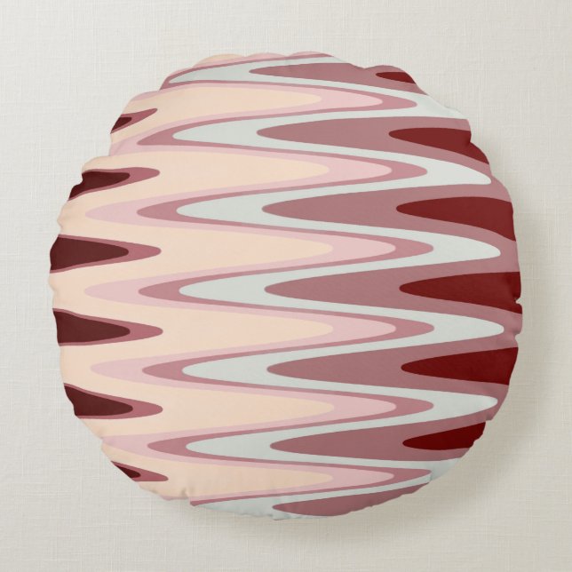 Zig Zag Burgundy Red Grey Pattern Sierkussen Rond Kussen (Voorkant)