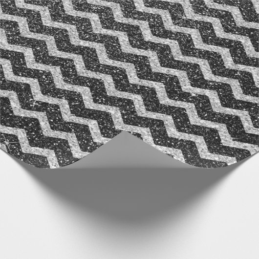 Zig Zag Chevron Art Deco Gray Silver Glitter Cadeaupapier (Hoek)
