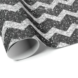 Zig Zag Chevron Art Deco Gray Silver Glitter Cadeaupapier