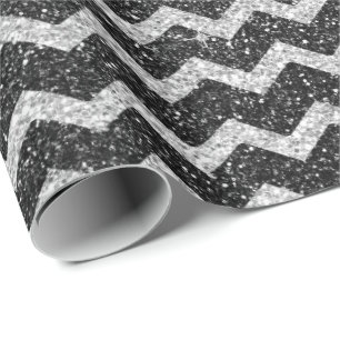 Zig Zag Chevron Art Deco Gray Silver Glitter Cadeaupapier