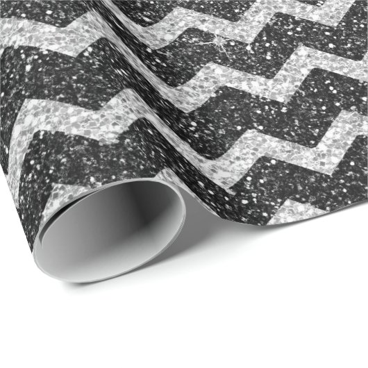 Zig Zag Chevron Art Deco Gray Silver Glitter Cadeaupapier (Rol Hoek)