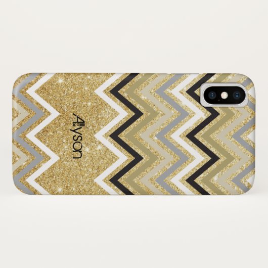 Zig Zag Chevron Pattern Gold Glitter Phone Case (Achterkant (horizontaal))