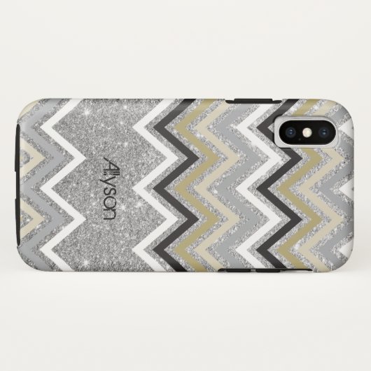 Zig Zag Chevron Pattern Silver Glitters Phone Case (Achterkant (horizontaal))