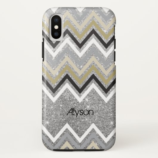 Zig Zag Chevron Pattern Silver Glitters Phone Case (Achterkant)