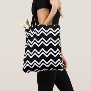 Zig Zag dubbel gekleurd lijnpatroon Tote Bag
