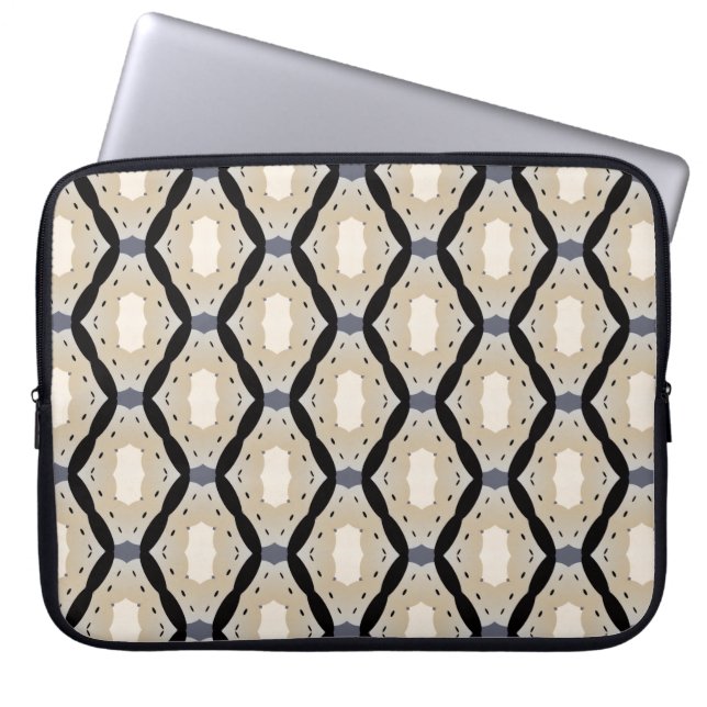 Zig zag geometric black and off-white  laptop sleeve (Voorkant)