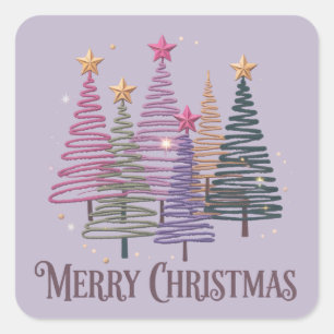 Zig Zag Kerstboom Nep Glitters Kerstmis Winter Vierkante Sticker