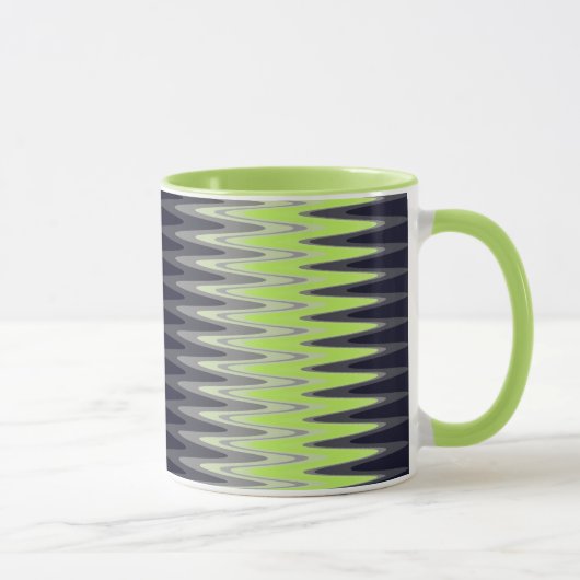 Zig Zag Lime Groen Zwart Wit Grijs Patroon Mok (Rechts)