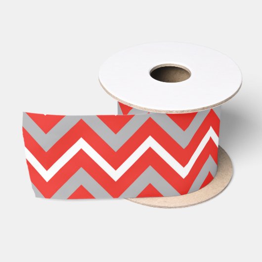 Zig Zag Lines Red White Gray Creative Stripes Satijnen Lint (Spoel)