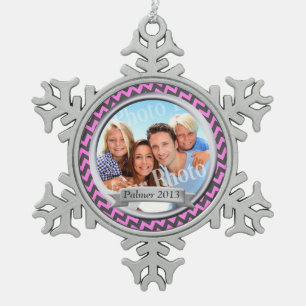 Zig Zag Patroon Familie Foto's Keepsake Tin Sneeuwvlok Ornament