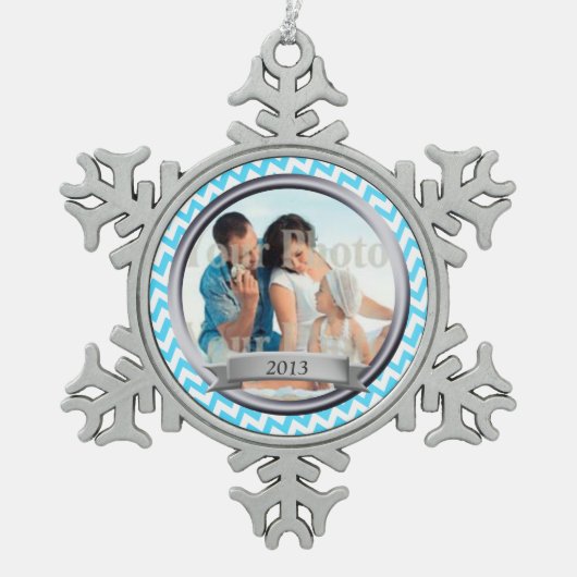 Zig Zag Patroon Fotoherinnering Tin Sneeuwvlok Ornament (Voorkant)