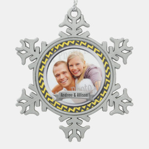 Zig Zag Patroon Geel Foto Keepsake Tin Sneeuwvlok Ornament