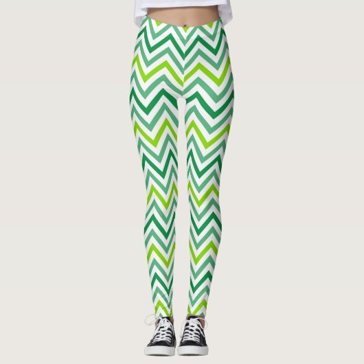 Zig Zag Pattern White Womens Leggings, gestript Leggings (Voorkant)