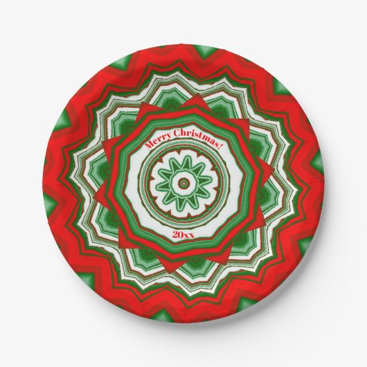Zig Zag Red/Green Kerstparty Papieren Bordje (Voorkant)