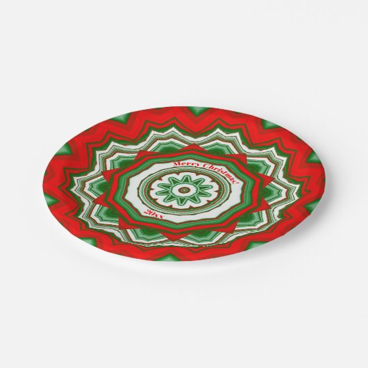 Zig Zag Red/Green Kerstparty Papieren Bordje (Gekanteld)