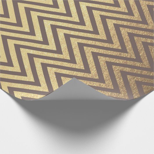 Zig Zag Stripes Brown Gold Chocolate Chevron Line Cadeaupapier (Hoek)
