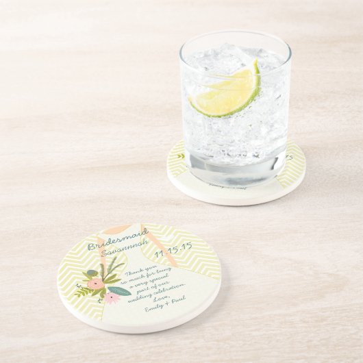 Zig Zag Trouwjurk Bruidsmeisje Keepsake Gift Zandsteen Onderzetter (Zijkant)